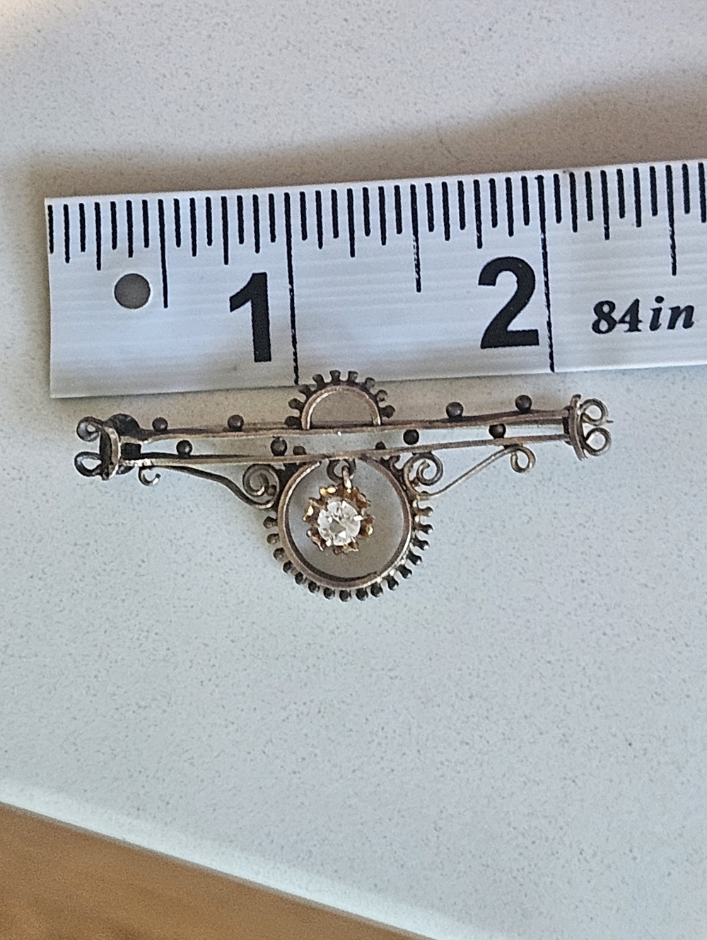 Antique Edwardian Gold Bar Brooch with Stone Unmarked - Picture 2 of 8